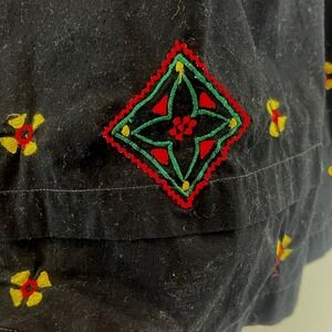 VTG Miss Bennington Black Embroidered Midi Skirt Women's L Boho Aztec Elastic